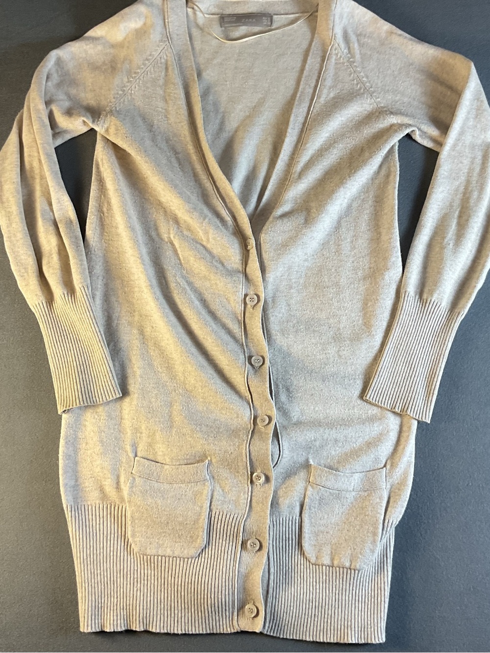 Zara Beige Long Button-Front Women's Cardigan